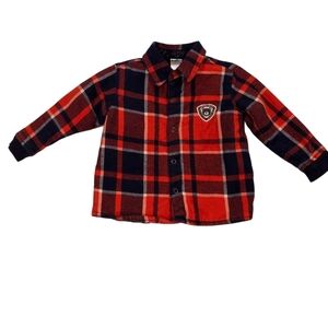 Boys Toddler Flannel Plaid Red & Black Button Up Jacket Size 2T